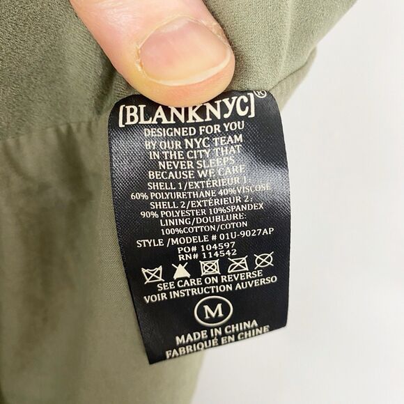 BlankNYC Green Faux Suede Leather Draped Zip Moto Jacket Women Size M - Picture 5 of 5